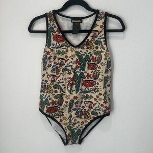 Nooworks Vivienne Bug Out Bodysuit Sz M Whimsical Aga Giecko Art Preppy Quirky